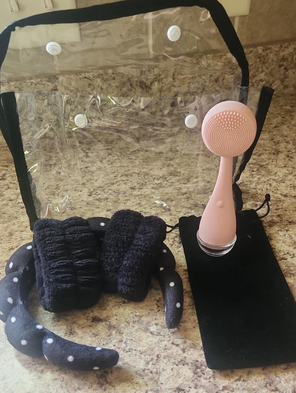 PMD Pink Silicone Facial Cleansing Brush with Black Accessories